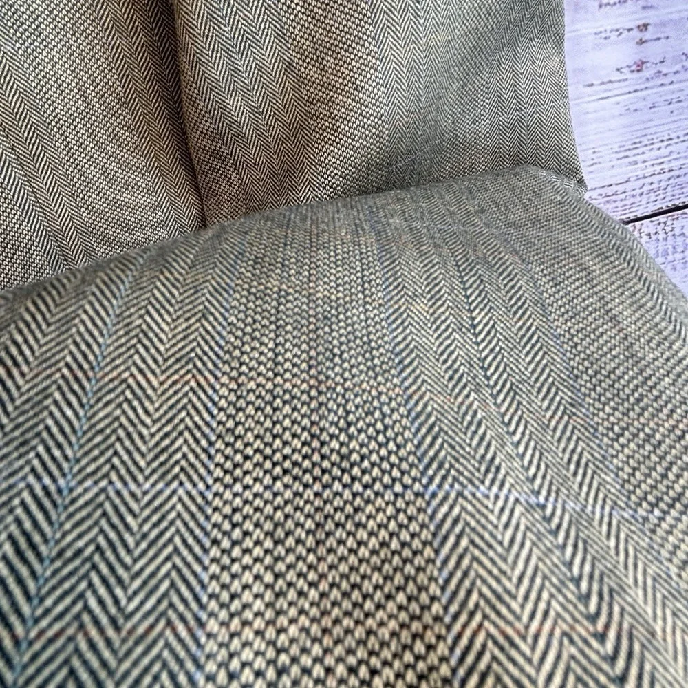 Tommy Hilfiger Blazer 42L Silk/Wool Herringbone Glen Plaid Greenish Beige Jacket